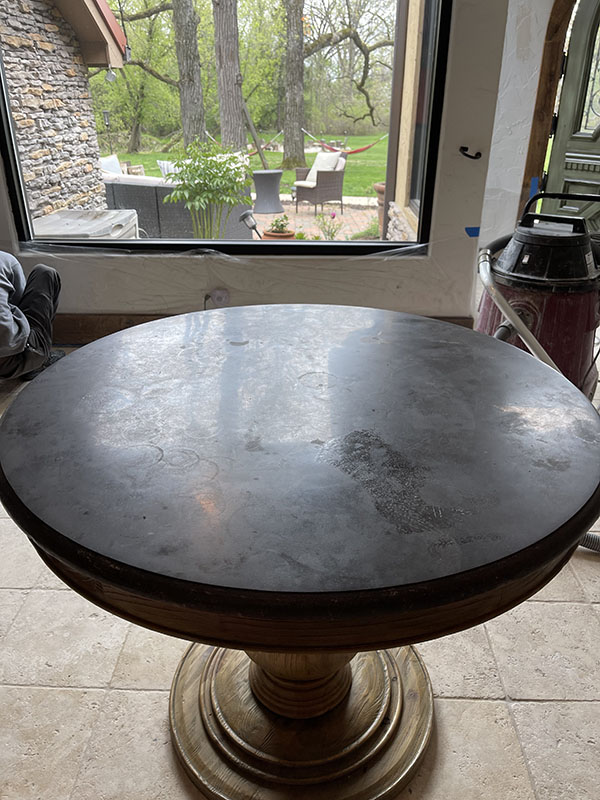 Black limestone table restoration 11