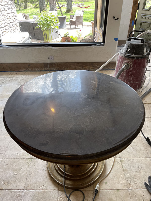 Black limestone table restoration 13