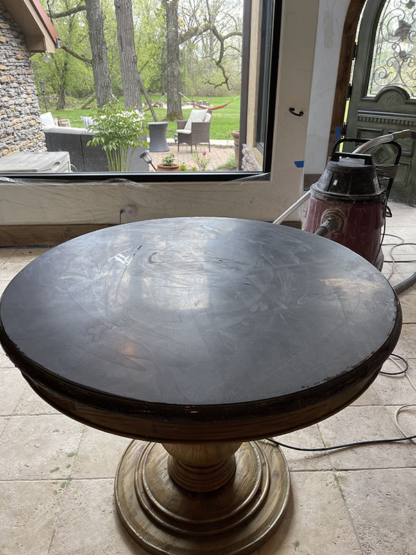 Black limestone table restoration 14
