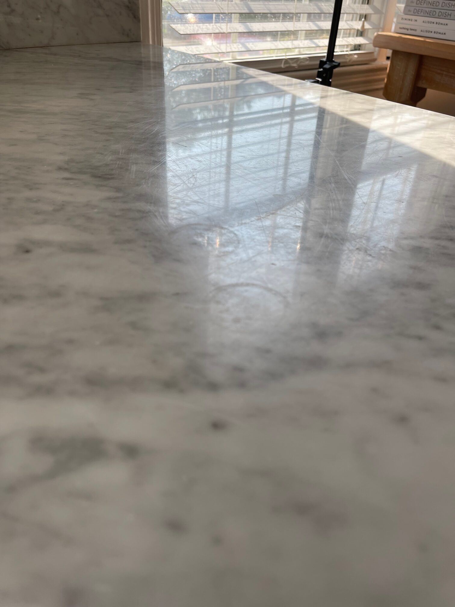 Carrara Marble Countertop Restoration Honing, Polishing and Sealing